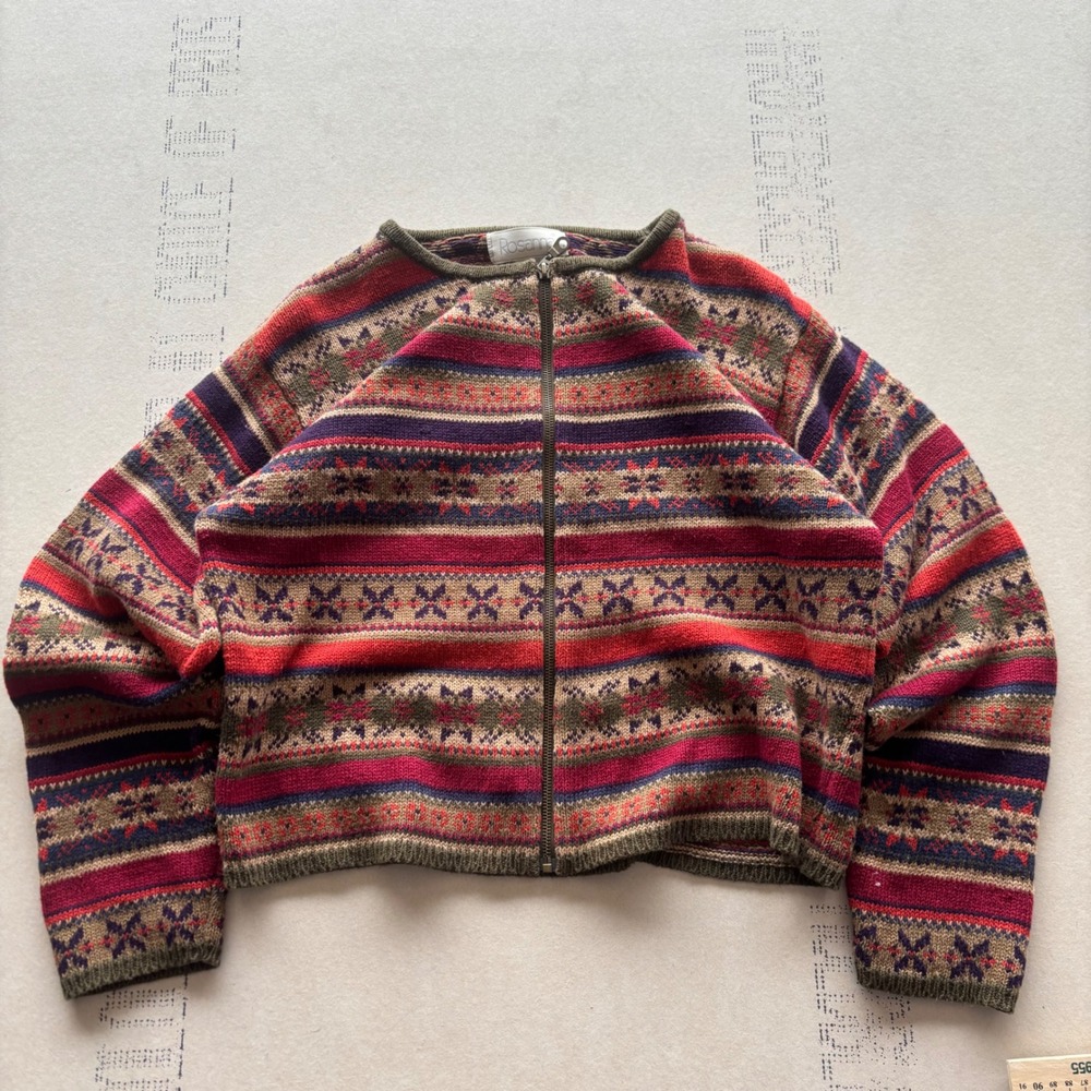 Vintage 90s Rosanna Striped Zip Up Sweater
